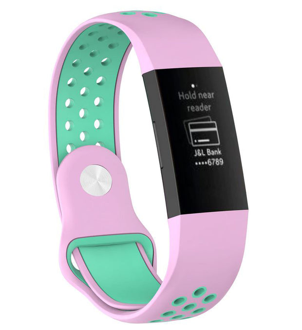 Two Tone Fitbit Charge 3 Strap in Silicone in pink teal