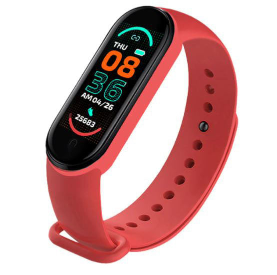 smart watch with silicone band in red
